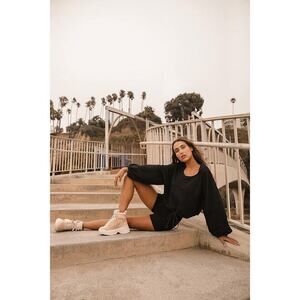 Lulus Keep It Up Black Oversized Drawstring Hoodie - Size S